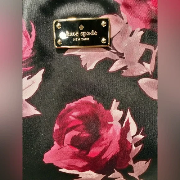 KATE SPADE Crossbody Nylon Tote, P436 Black Pink Roses - Picture 5 of 16